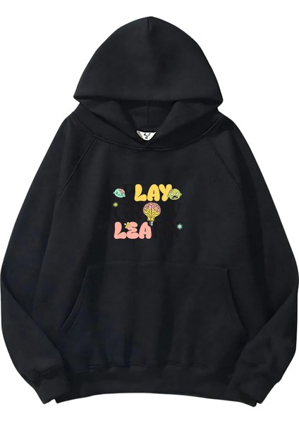 Kadın, Erkek Sweatshirt Oversize Play Grow Learn Kids S Baskılı Kalın Siyah Sevgili Sweatshirt