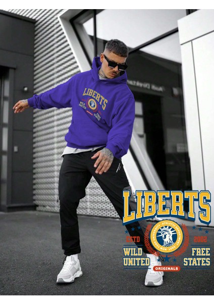 Kadın, Erkek Sweatshirt Oversize Typography Varsity Baskılı Kalın Mor Sevgili Sweatshirt fırsatları