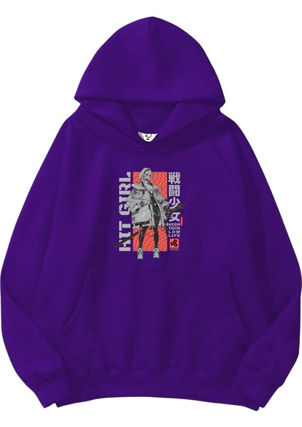 Kadın, Erkek Sweatshirt Oversize Hit Girl Dark Baskılı Kalın Mor Sevgili Sweatshirt