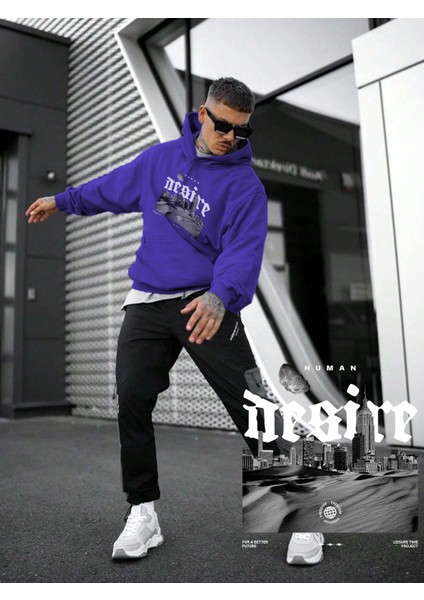 Kadın, Erkek Sweatshirt Oversize Human Desire Baskılı Kalın Mor Sevgili Sweatshirt modelleri