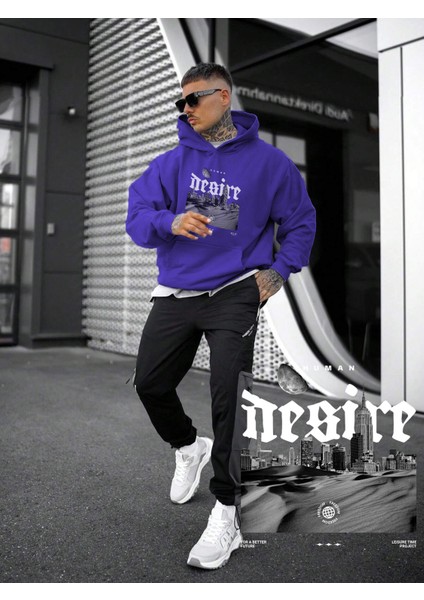 Kadın, Erkek Sweatshirt Oversize Human Desire Baskılı Kalın Mor Sevgili Sweatshirt indirimleri