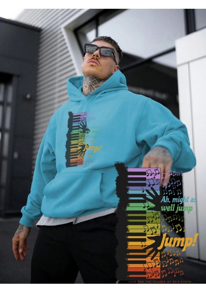 Mavi Sweatshirt Colorful Retro Keyboard Baskılı Kalın Bebemavisi Sevgili Sweatshirt