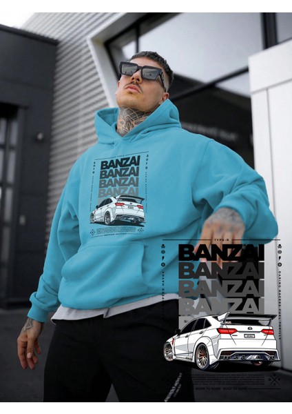 Mavi Sweatshirt Banzai Baskılı Kalın Bebemavisi Sevgili Sweatshirt