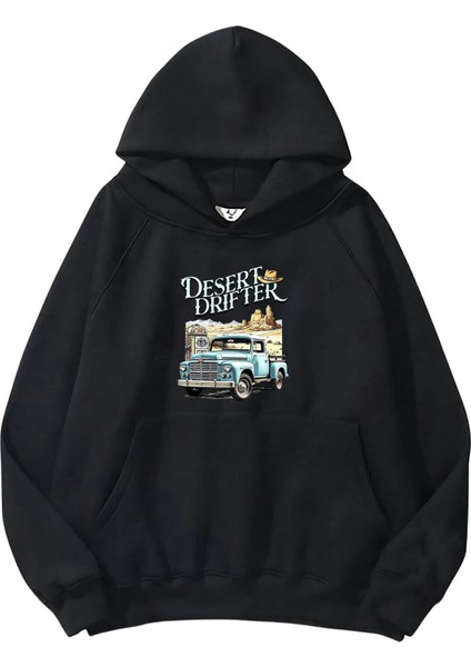 Kadın, Erkek Sweatshirt Oversize Desert Drifter Baskılı Kalın Siyah Sevgili Sweatshirt