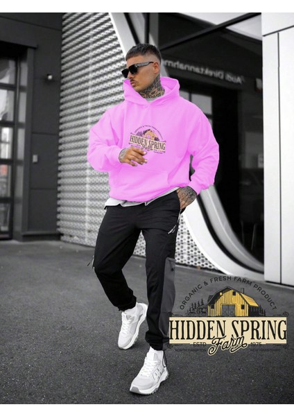 Kadın, Erkek Sweatshirt Hidden Spring Farm Cottage Barn Baskılı Kalın Pembe Sevgili Sweatshirt