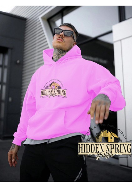 Kadın, Erkek Sweatshirt Hidden Spring Farm Cottage Barn Baskılı Kalın Pembe Sevgili Sweatshirt