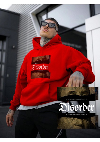 Kadın, Erkek Sweatshirt Oversize Disorder Baskılı Kalın Kırmızı Sevgili Sweatshirt