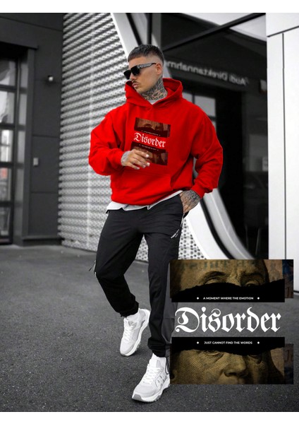 Kadın, Erkek Sweatshirt Oversize Disorder Baskılı Kalın Kırmızı Sevgili Sweatshirt