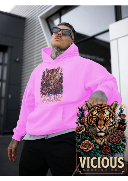 Kadın, Erkek Sweatshirt Oversize Vicious Rebel Wear Baskılı Kalın Pembe Sevgili Sweatshirt