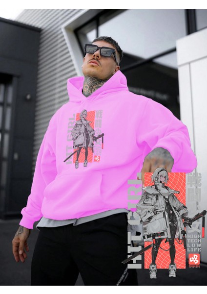 Kadın, Erkek Sweatshirt Oversize Light Version Baskılı Kalın Pembe Sevgili Sweatshirt