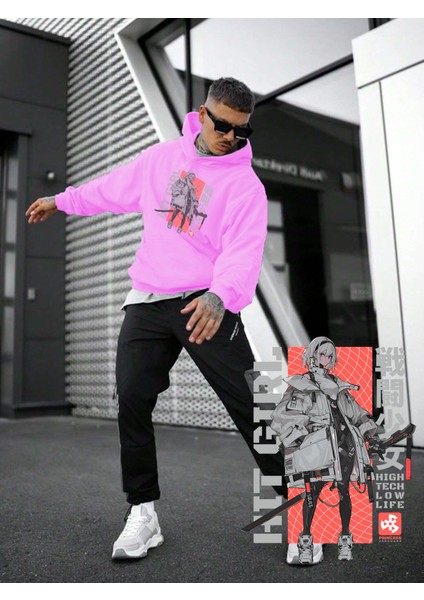 Kadın, Erkek Sweatshirt Oversize Light Version Baskılı Kalın Pembe Sevgili Sweatshirt