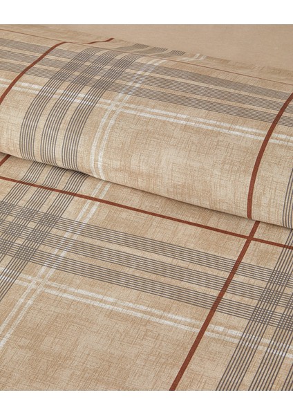 Natural Plaid Kolay Ütülenir Çift Kişilik Nevresim Takımı 200X220 cm Koyu Bej