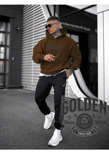 Kadın, Erkek Sweatshirt Oversize Varsity Tshirt Baskılı Kalın Kahverengi Sevgili Sweatshirt