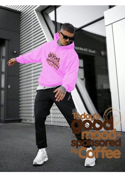 Kadın, Erkek Sweatshirt Good Mood With Cfee Baskılı Kalın Pembe Sevgili Sweatshirt