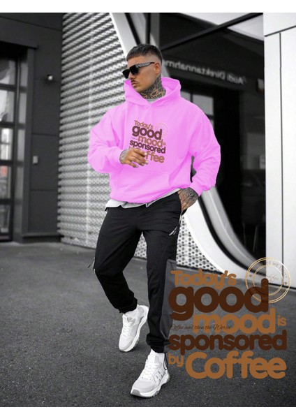 Kadın, Erkek Sweatshirt Good Mood With Cfee Baskılı Kalın Pembe Sevgili Sweatshirt