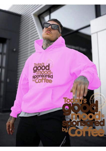 Kadın, Erkek Sweatshirt Good Mood With Cfee Baskılı Kalın Pembe Sevgili Sweatshirt