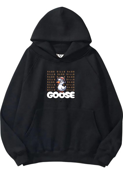 Kadın, Erkek Sweatshirt Silly Goose Funny Cartoon Baskılı Kalın Siyah Sevgili Sweatshirt