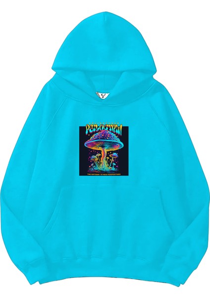 Mavi Sweatshirt Psilocybin Baskılı Kalın Bebemavisi Sevgili Sweatshirt