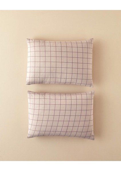 Plain Check Kolay Ütülenir 2'li Yastık Kılıfı 50X70 cm Açık Mürdüm