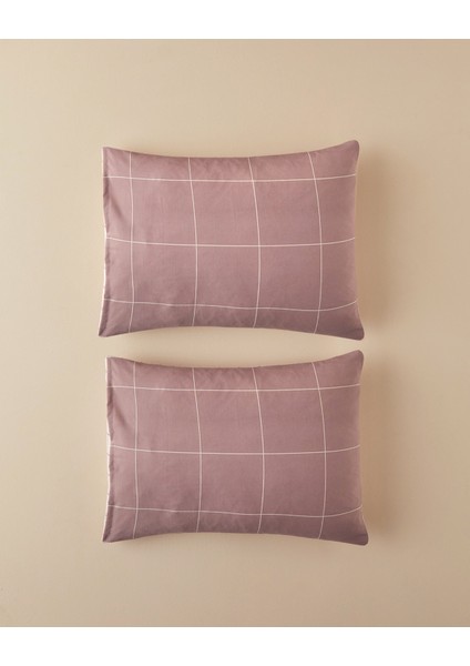 Plain Check Kolay Ütülenir 2'li Yastık Kılıfı 50X70 cm Açık Mürdüm