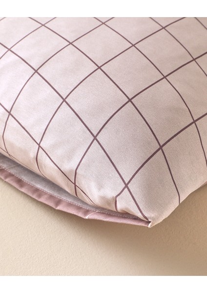 Plain Check Kolay Ütülenir 2'li Yastık Kılıfı 50X70 cm Açık Mürdüm