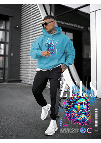 Mavi Sweatshirt Psychedelic Zeus Tears Greek God Baskılı Kalın Bebemavisi Sevgili Sweatshirt