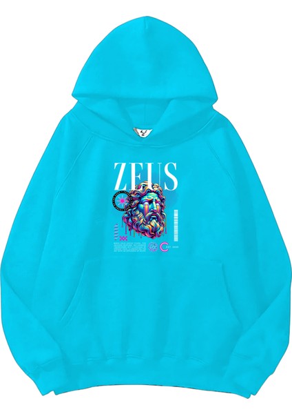 Mavi Sweatshirt Psychedelic Zeus Tears Greek God Baskılı Kalın Bebemavisi Sevgili Sweatshirt