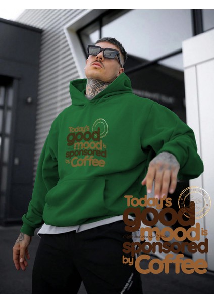 Kadın, Erkek Sweatshirt Good Mood With Cfee Baskılı Kalın Yeşil Sevgili Sweatshirt