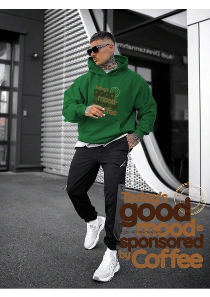 Kadın, Erkek Sweatshirt Good Mood With Cfee Baskılı Kalın Yeşil Sevgili Sweatshirt fırsatları