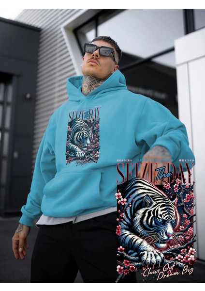 Mavi Sweatshirt Tiger Leap Baskılı Kalın Bebemavisi Sevgili Sweatshirt