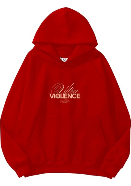 Kadın, Erkek Sweatshirt Ultra Violence Baskılı Kalın Kırmızı Sevgili Sweatshirt