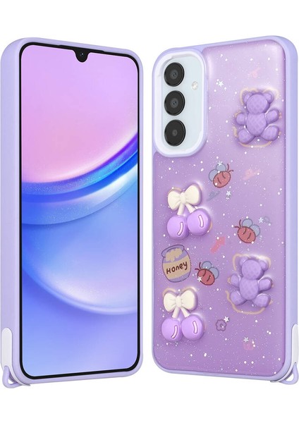 Samsung Galaxy A05S Kılıf Parlayan Sıvılı Simli Kabartma Figürlü Kapak (Cevze)