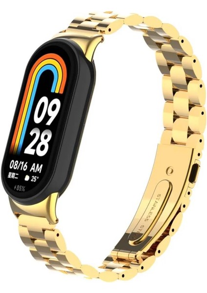 Xiaomi Mi Band 8 Saat Kordonu Metal Renkli Parlak Bakla Işlemeli Kırılmaz Paslanmaz Rengi Solmaz Lüx