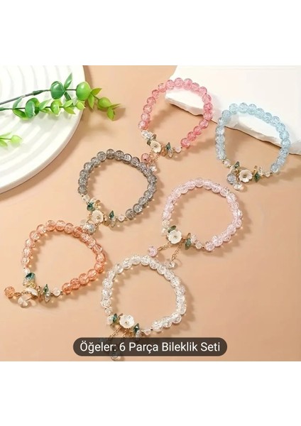 Sevimli Çiçekli Kristal Boncuklu Bilezik Seti fiyatları