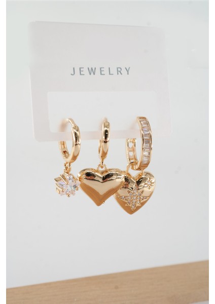 Kadın Vip Seri Baget Zirkon Taşlı Karışık Figürlü 3'lü Küpe ZRK00575