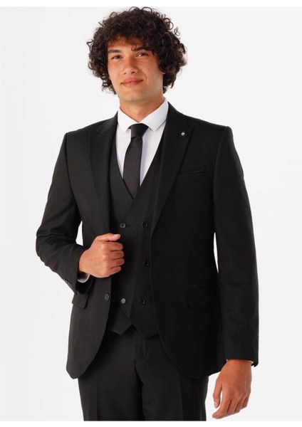 Slim Kalıp Düz Yelekli Takım Elbise