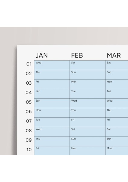 2025 Yıllık Takvim Planlayıcı, Planlayıcı Duvar Takvimi, Yatay, Pastel Mavi Renk fiyatları
