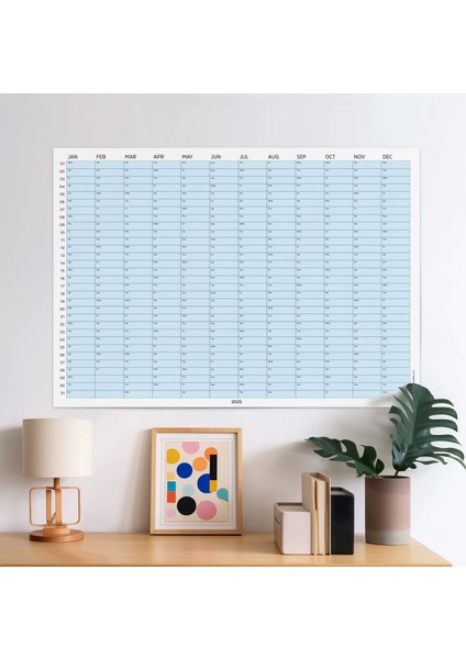 2025 Yıllık Takvim Planlayıcı, Planlayıcı Duvar Takvimi, Yatay, Pastel Mavi Renk modelleri
