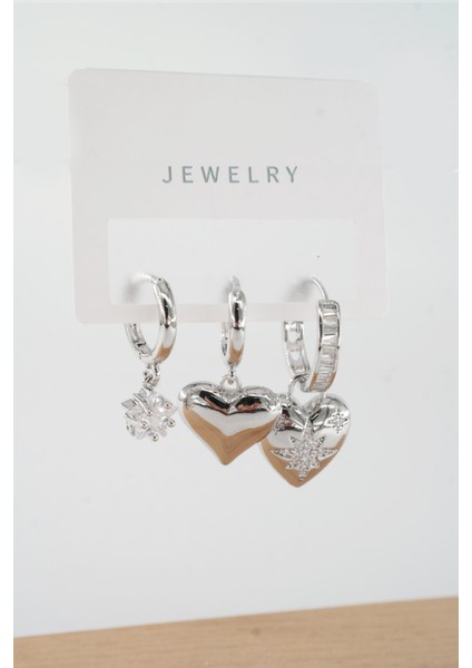 Kadın Vip Seri Baget Zirkon Taşlı Karışık Figürlü 3'lü Küpe ZRK00574