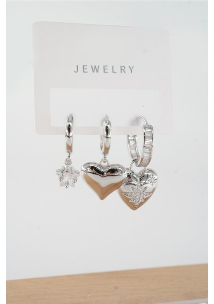 Kadın Vip Seri Baget Zirkon Taşlı Karışık Figürlü 3'lü Küpe ZRK00574 fiyatları