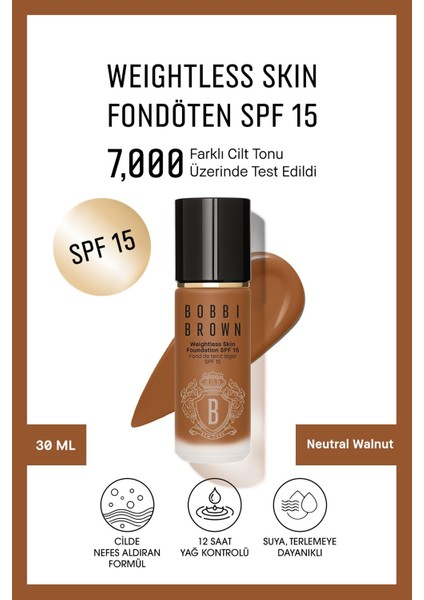 Weightless Skin 24 Saat Kalıcı Fondöten Spf 15 - Doğal Ve Mat Bitişli - Neutral Walnut - 30 Ml