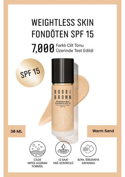 Weightless Skin 24 Saat Kalıcı Likit Fondöten Spf 15 - Doğal Ve Mat Bitişli - Warm Sand - 30 Ml