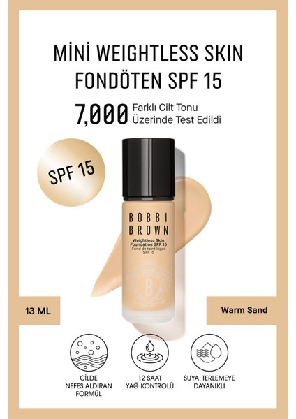 Mini Weightless Skin Fondöten Spf 15 - Doğal Ve Mat Bitişli - Warm Sand - 13 Ml (Seyahat Boy)