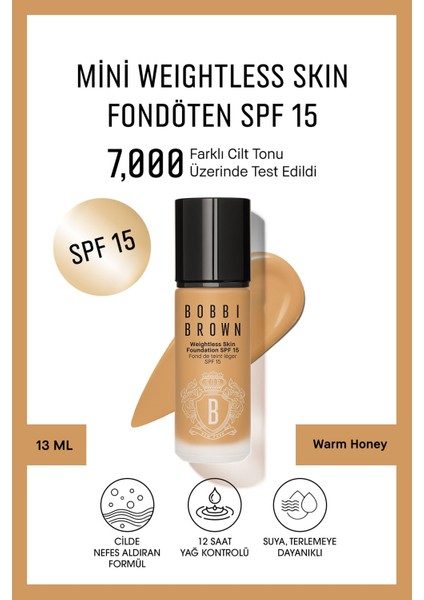 Mini Weightless Skin Fondöten Spf 15 - Doğal Ve Mat Bitişli - Warm Honey - 13 Ml (Seyahat Boy)