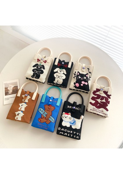 Couples1 Örme Cep Telefonu Çantası Niş Tasarım Karikatür Iyi Şanslar ve Servet Mini Cep Telefonu Çantası Çok Yönlü Kedi Örme Crossbody Çanta (Yurt Dışından)