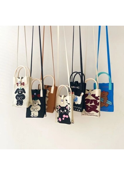 Couples1 Örme Cep Telefonu Çantası Niş Tasarım Karikatür Iyi Şanslar ve Servet Mini Cep Telefonu Çantası Çok Yönlü Kedi Örme Crossbody Çanta (Yurt Dışından)