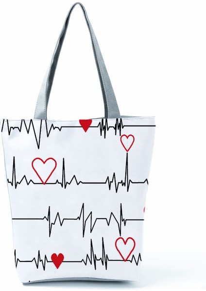 Couples1 Hemşire Kalp Diş Işareti Özelleştirilmiş Eco Shopper Kadın Çantası Rahat Seyahat Çantası Omuz Çantası Polyester Tote Çanta Estetik (Yurt Dışından)