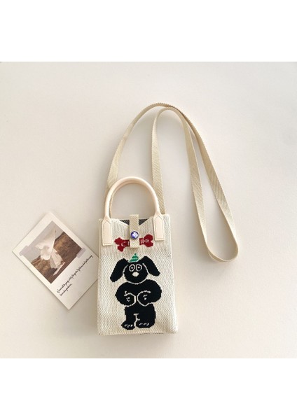 Couples1 Örme Cep Telefonu Çantası Niş Tasarım Karikatür Iyi Şanslar ve Servet Mini Cep Telefonu Çantası Çok Yönlü Kedi Örme Crossbody Çanta (Yurt Dışından)