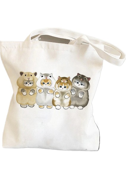 Couples1 Bisiklete Binen Kedi, Sevimli ve Sevimli Baskılı Kanvas Çanta, Omuz Çantası, Öğrenci Çantası, Alışveriş Çantası (Yurt Dışından)