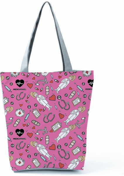 Couples1 Hemşire Kalp Diş Işareti Özelleştirilmiş Eco Shopper Kadın Çantası Rahat Seyahat Çantası Omuz Çantası Polyester Tote Çanta Estetik (Yurt Dışından)
